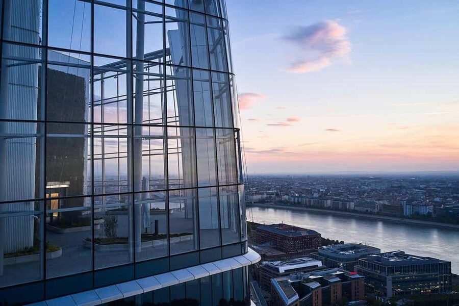 Budapest SkyDeck Tower – Panoramic Lift & Viewing Platform - Getting to the MOL Campus and Taking the Panoramic Lift