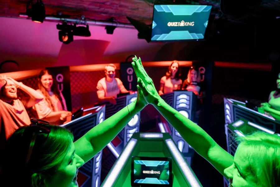 Leonoria Quizboxing- TV show-style team event in Budapest - The atmosphere details: lights, sound, and a live scoreboard