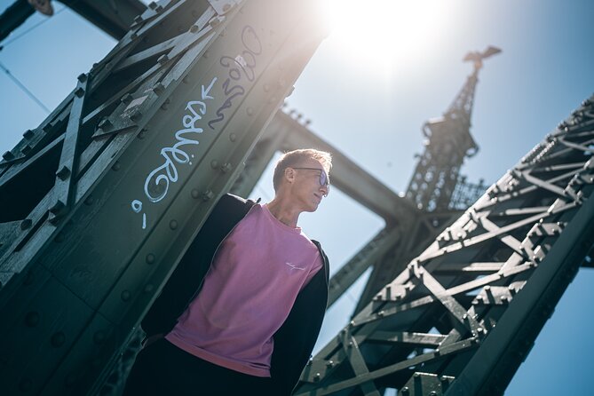 Private Budapest Street Art Photography - Stop at Liberty Bridge, lines, movement, and skyline angles