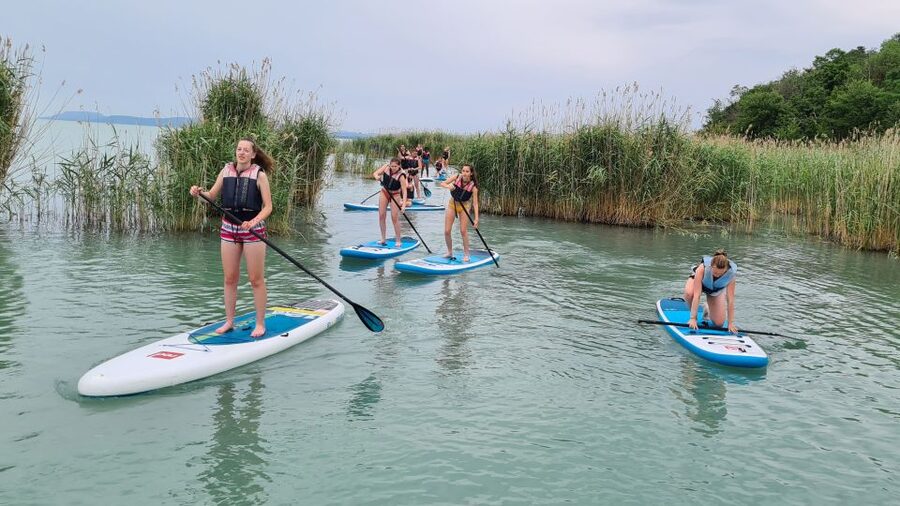 Tihany: SUP Course and Tour at Lake Balaton - Simulator to shoreline basics, how beginners learn without getting tossed